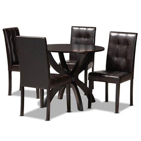 Baxton Studio Elira Dark Brown Upholstered and Dark Brown Wood 5-Piece Dining Set 169-8030-10902